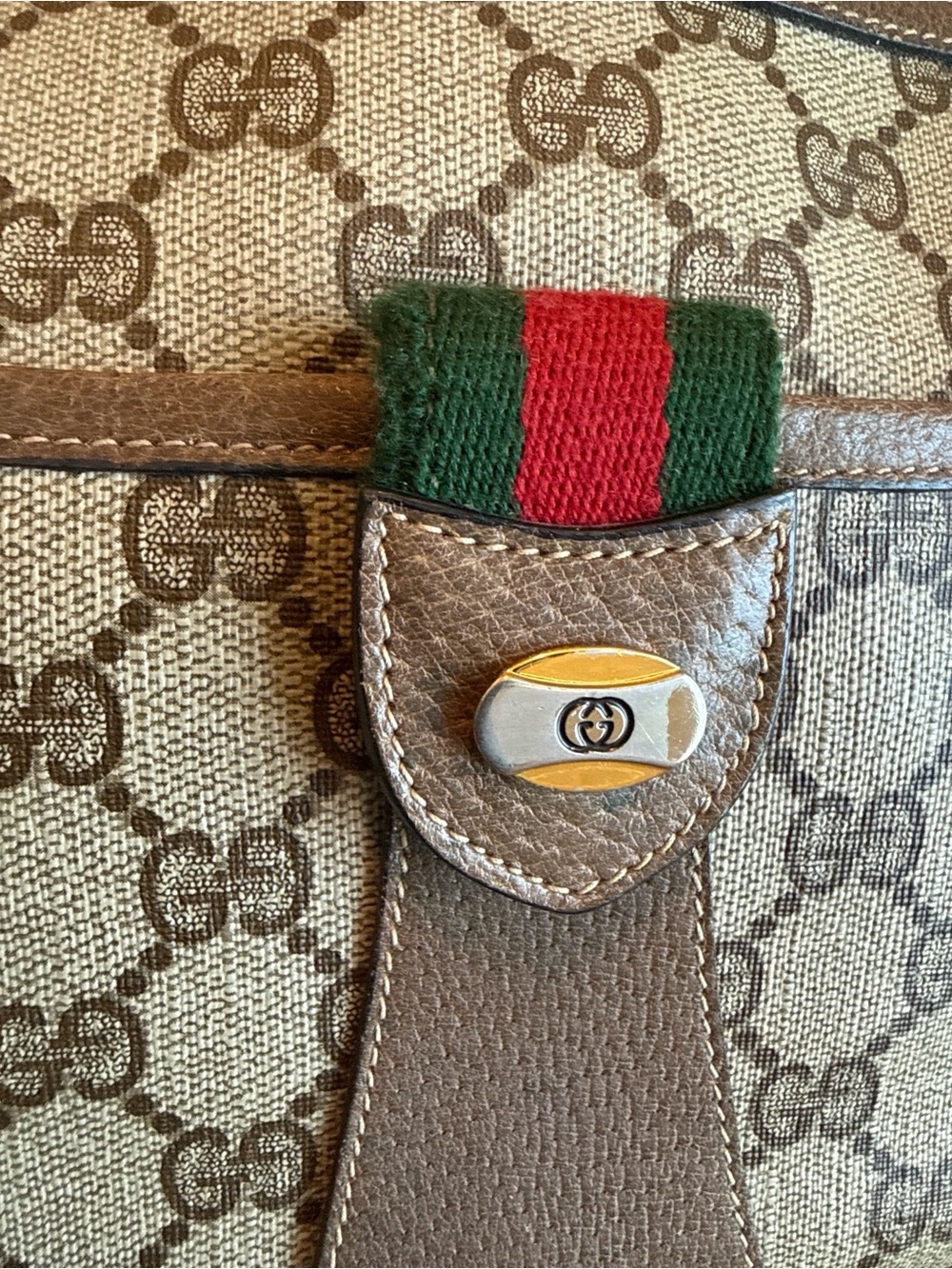 Vintage Gucci Ophidia GG Supreme Web Stripe Shoulder Bag Brown Leather - Picture 11 of 15